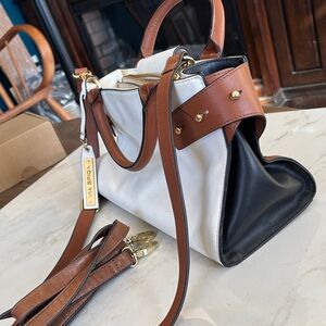 Via Spiga Black, White, and Brown Satchel